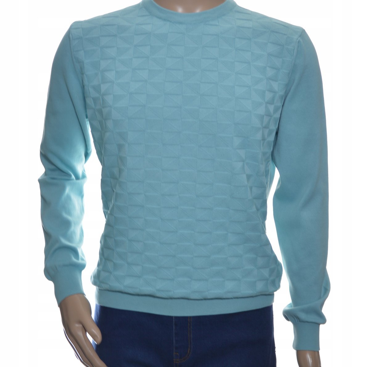 Sweter Męski Z Bawełny Elegancki Bawełniany Turkusowy 100% Bawełna 2Xl Xxl