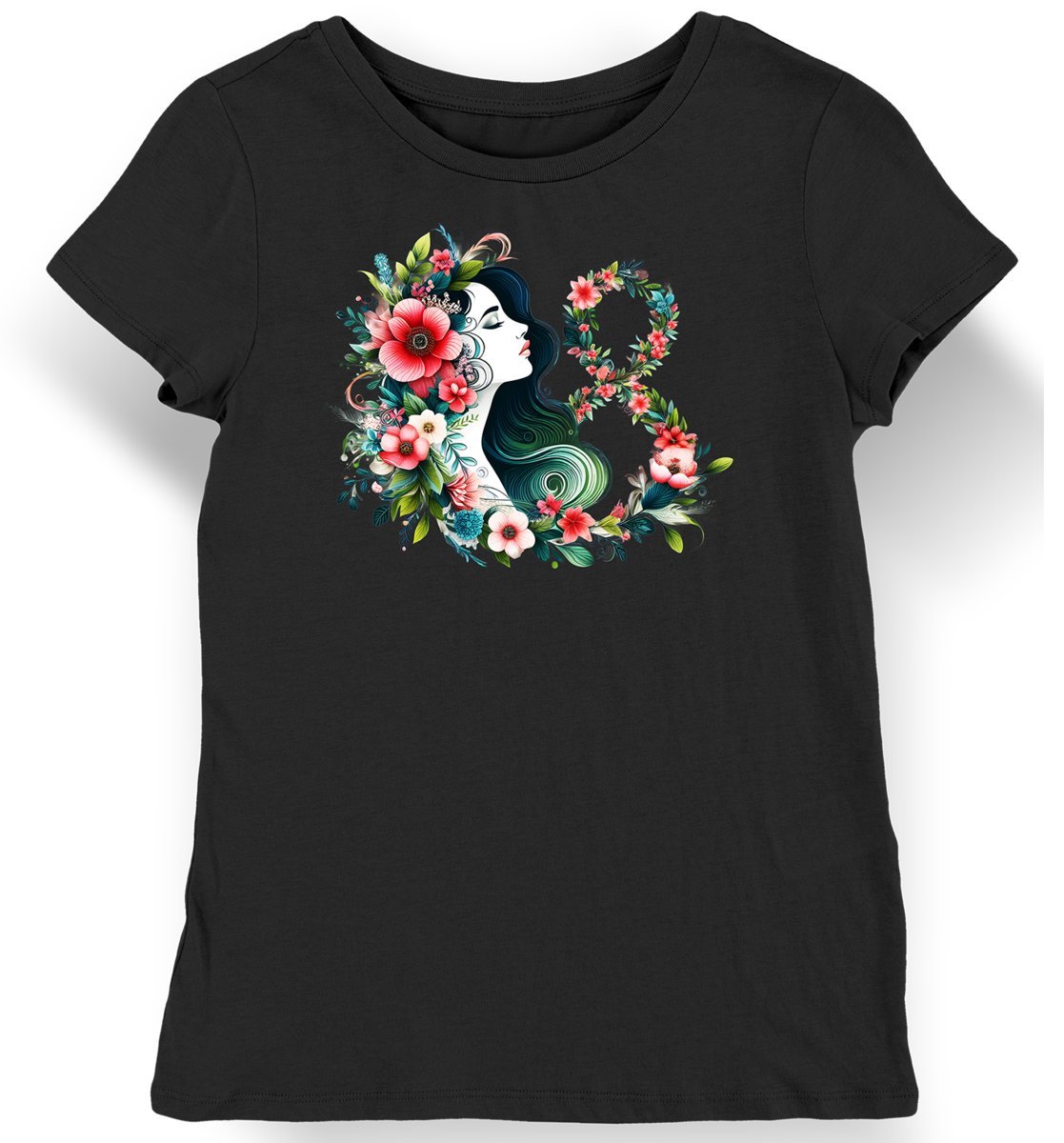 Koszulka damska na dzień kobiet 8 marzec kwiaty czarna XL