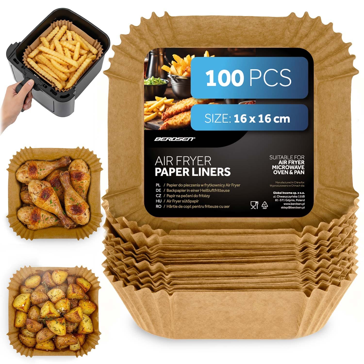 Papier do pieczenia wkładki do frytkownicy 16 cm Berdsen - 100 szt