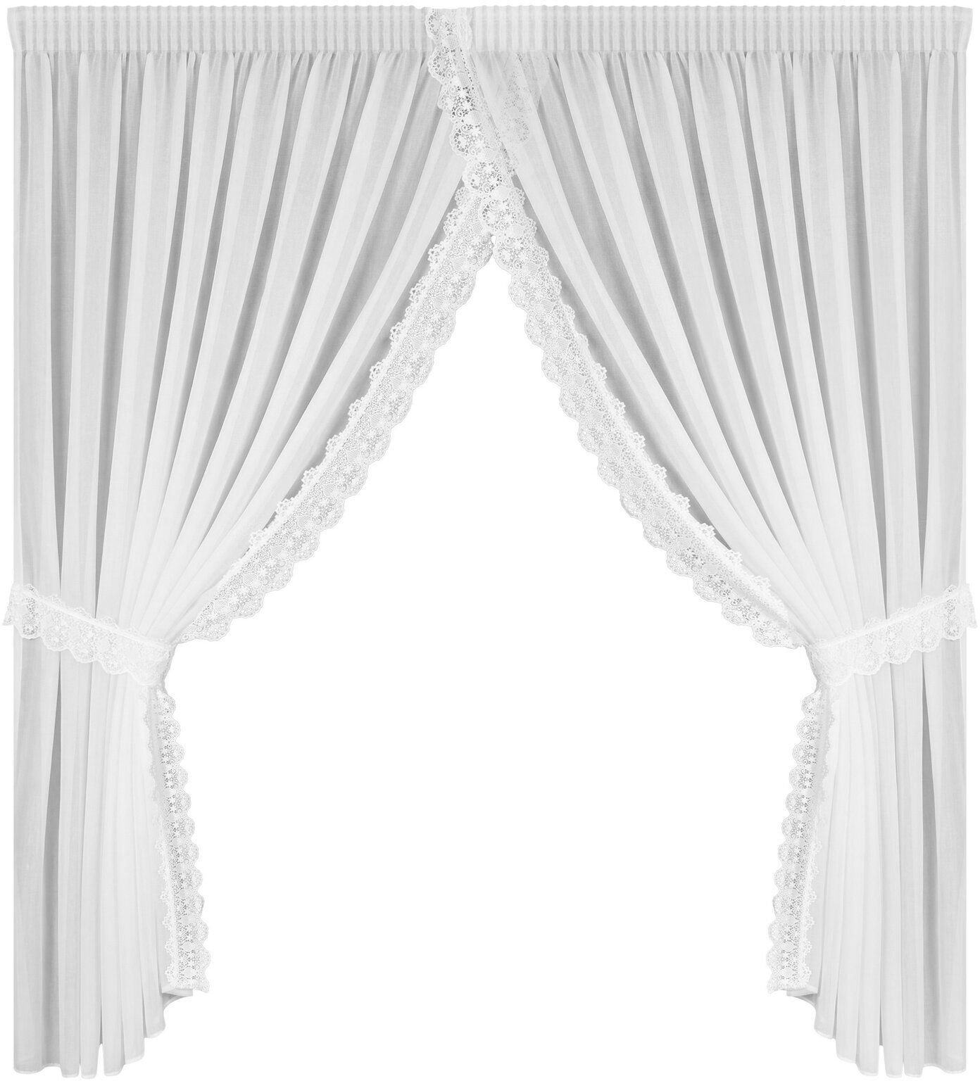 Eurofirany Firana gotowa KASANDRA 400x250 cm biała na taśmie z koronką