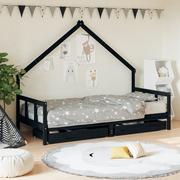 Łóżeczka i kojce - Rama łóżka dziecięcego z szufladami, czarna, 90x200 cm, sosnowa Lumarko! - miniaturka - grafika 1