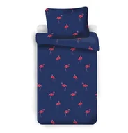 Pościel - Jerry Fabrics Pościel z mikrofibry 140x200 Flamingi granatowa różowa poszewka 70x90 - miniaturka - grafika 1