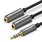 Kable - UGREEN kabel przewód rozdzielacz słuchawkowy 3,5 mm mini jack AUX mikrofon 20cm (mikrofon + wyjście stereo) srebrny (30619) - miniaturka - grafika 1