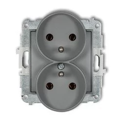 Mechanizm gniazda podwójnego do ramki z uziemieniem 2x(2P+Z) (bez przesłon torów prądowych) szary mat 27MGPR-2z Karlik Mini - Gniazdka elektryczne - miniaturka - grafika 1