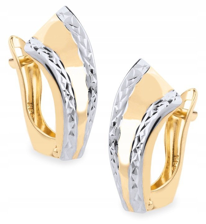 PIĘKNE ZŁOTE KLASYCZNE KOLCZYKI ANGIELSKIE DIAMENTOWANE 14KT 585