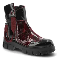 Botki damskie - Bordowe Botki Maciejka Modne Skórzane Buty Jesienne - miniaturka - grafika 1