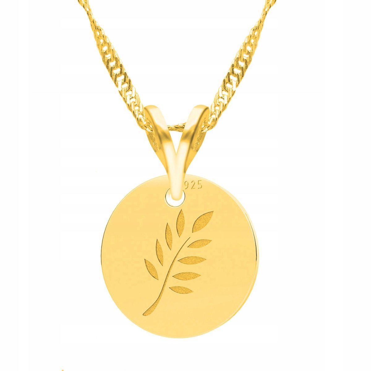 Złoty Naszyjnik z Gałązką Blaszka Roślina Gałąź Patyk Drzewo SREBRO 925