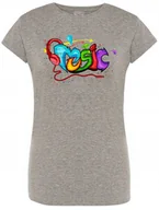 Koszulki i topy damskie - T-Shirt damski kolorowy nadruk MUSIC r.XL - miniaturka - grafika 1