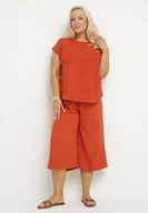 Komplety damskie - Pomarańczowy Komplet Bluzka i Szerokie Spodnie Jenoretia - miniaturka - grafika 1