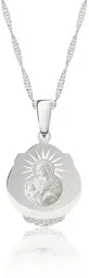 Medalik Matka Boska z Dzieciątkiem srebrny z grawerem - Biżuteria religijna - miniaturka - grafika 1