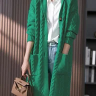 Swetry damskie - TEMU Sweter z Kapturem i Długim Rękawem dla Kobiet - Średnio Elastyczny, Jednokolorowy, Casualowa Zimowa Odzież Wierzchnia o Stylowym Wyglądzie, - miniaturka - grafika 1