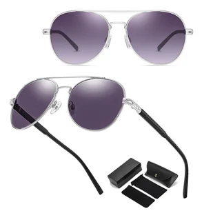 Okulary przeciwsłoneczne pilotki z polaryzacją STL52A srebrny/fiolet - Okulary przeciwsłoneczne - miniaturka - grafika 1