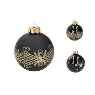 Bombki - Bombka szklana zdobiona 8 cm czarno-złoty mix - miniaturka - grafika 1