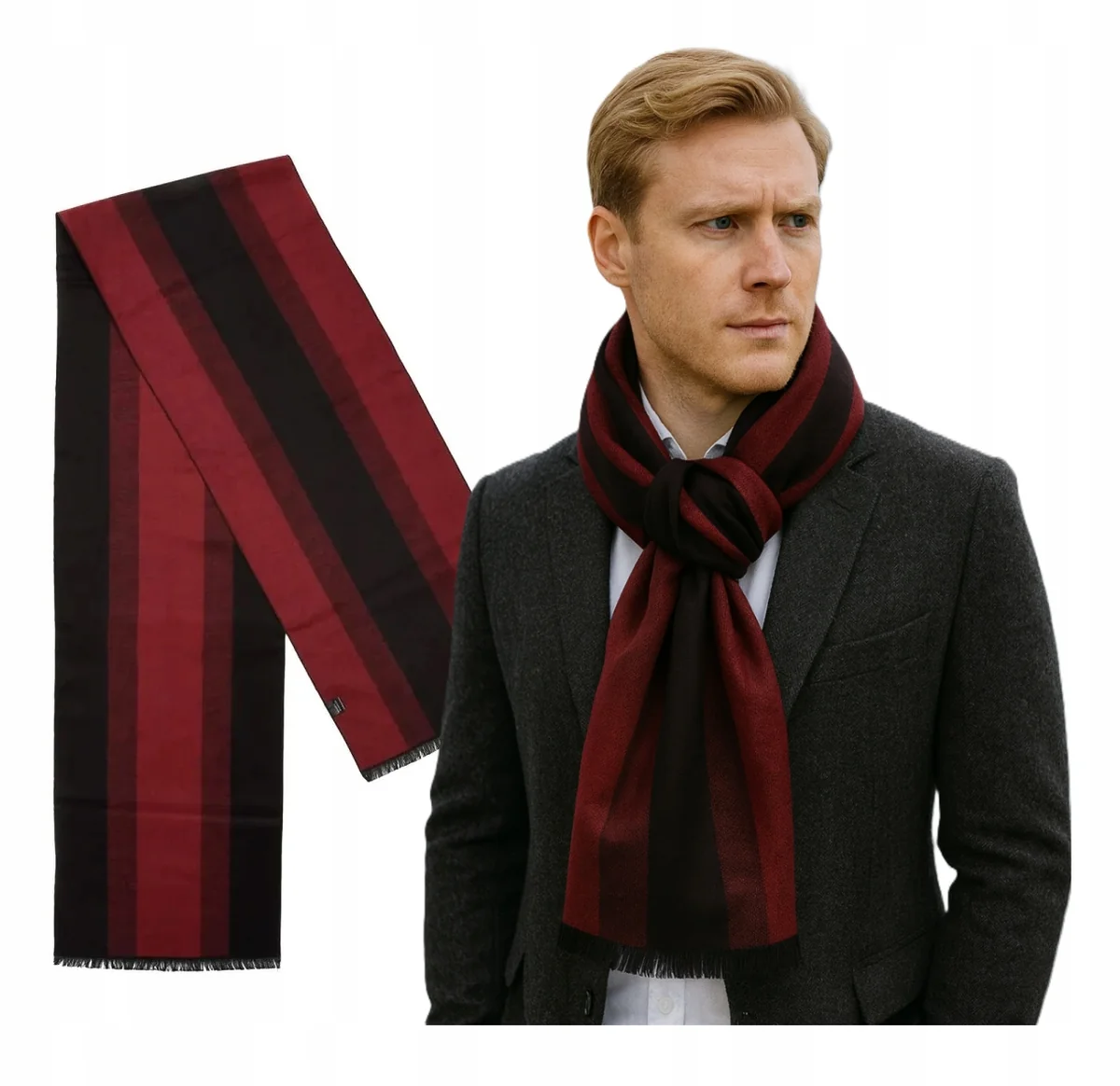 Szalik Męski Dwustronny Elegancki Miękki Szal Na Prezent MES-JED-230 Bordo