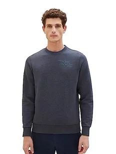 TOM TAILOR Męska bluza basic z nadrukiem czcionki, 19024-sky Captain Blue White Melange, S - Bluzy męskie - miniaturka - grafika 1