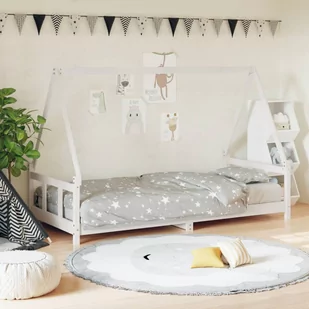 vidaXL Rama łóżka dla dzieci, biała, 90x200 cm, drewno sosnowe - Łóżeczka i kojce - miniaturka - grafika 1
