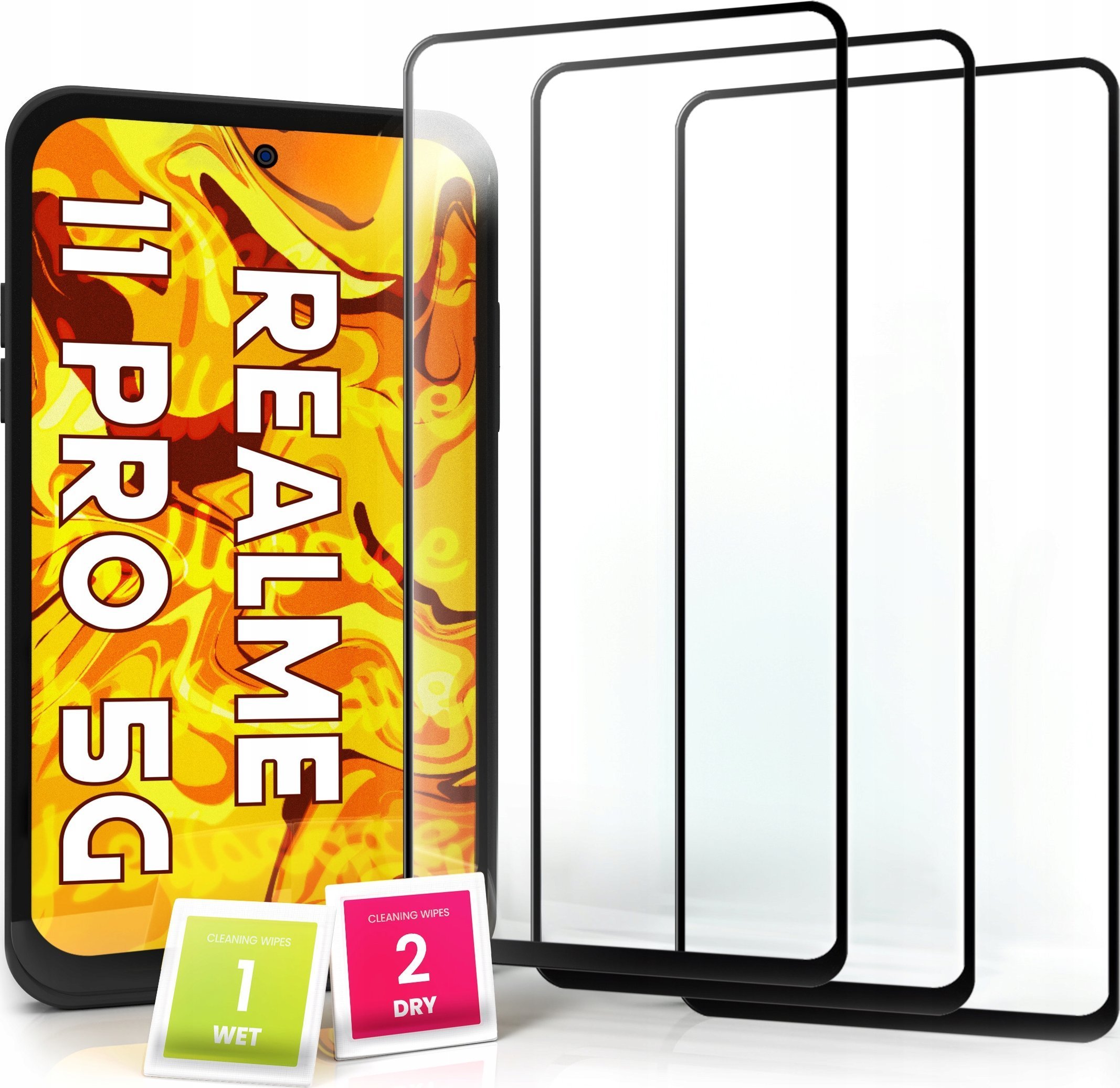 Hello Case 3-PAK Szkło Hartowane do Realme 11 Pro 5G na cały ekran, 9H, ochronne 5D