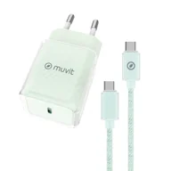 Ładowarki do telefonów - Ładowarka ścienna + kabel-USB-C Muvit for Change Glass GaN Kolor Zielony - miniaturka - grafika 1