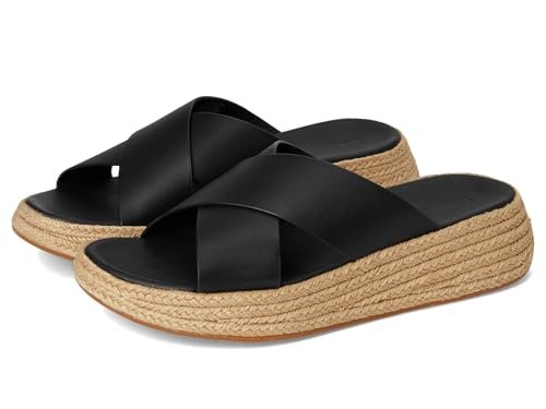 Fitflop Damskie sandały w stylu F Espadryle, skórzane, płaskie krzyżowe klapki, czarne, 36,5 UK, Czarny, 40 EU