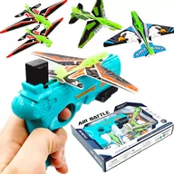 Samoloty i helikoptery - WYRZUTNIA SAMOLOTÓW Z CZTEREMA SAMOLOTAMI PISTOLET NIEBIESKI ZABAWKA - miniaturka - grafika 1