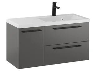 Szafka Wisząca Z Umywalką RON 90 cm D Prawa - Titan Mat - Uchwyty Czarne Matowe - Szafki łazienkowe - miniaturka - grafika 1