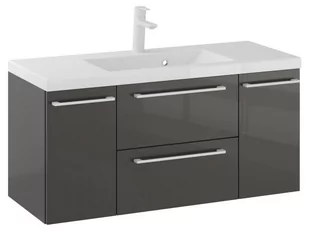 Szafka Wisząca Z Umywalką RON 100 cm D - Titan Wysoki Połysk - Uchwyty Białe Matowe - Szafki łazienkowe - miniaturka - grafika 1