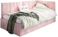Łóżka dla dzieci i młodzieży - Łóżko młodzieżowe AURA 120x200 różowe z tapicerowanym panelem L i pojemnikiem na pościel MKPOL - miniaturka - grafika 1