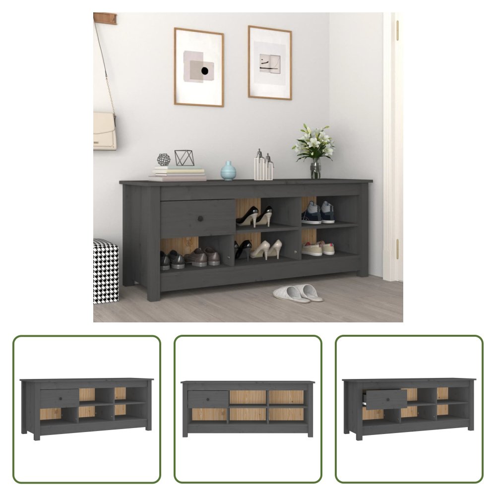 The Living Store Szafka na buty szara 110x38x45,5 cm lite drewno sosnowe