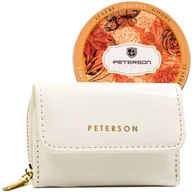 Portfele - Biały lakierowany portfel damski ze skóry ekologicznej portmonetka na zatrzask i suwak PETERSON elegancki prezent ochrona RFID - miniaturka - grafika 1