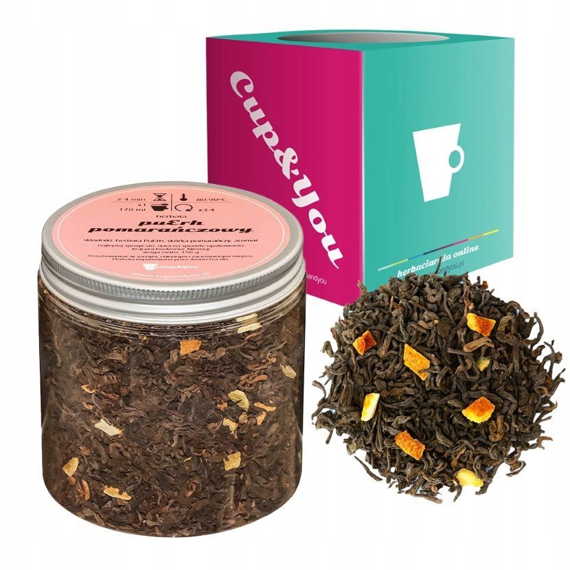 Czerwona herbata pu-erh POMARAŃCZOWY skórka pomarańczy 150g - sypana liściasta herbata PREMIUM na prezent upominek podarunek Cup&You