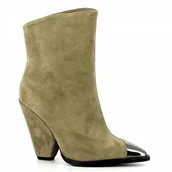 Botki damskie - Oliwkowe botki na obcasie z metalowym czubkiem CARINII - Carinii - miniaturka - grafika 1