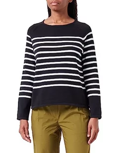 Gerry Weber Damski sweter z bawełny raglanowy, długi rękaw, sweter z długim rękawem, okrągły dekolt, sweter w paski, czarny/ecru/biały kółeczko, 46 - Swetry damskie - miniaturka - grafika 1