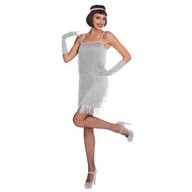 Stroje karnawałowe - STRÓJ FLAPPERKA RETRO SREBRNA-M - miniaturka - grafika 1