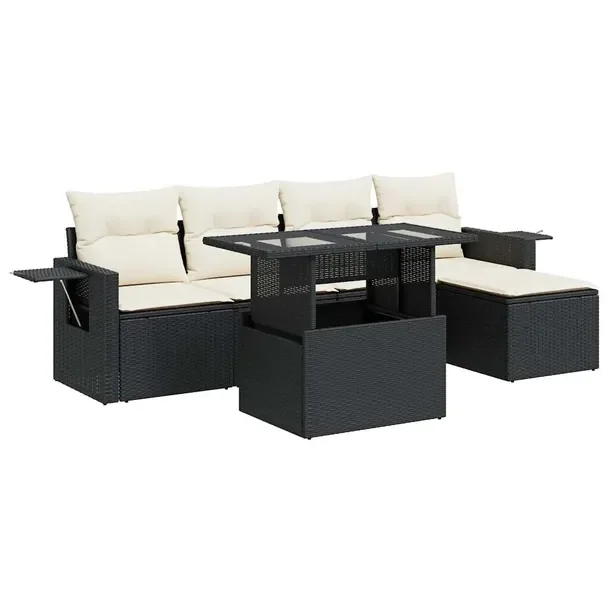 Zestaw Wypoczynkowy z Rattanu PE Czarny, Stolik Regulowany 100x55x44/73 cm