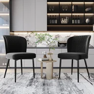 Krzesła - Krzesło do jadalni-2 sztuki-czarne-tapicerowane krzesło designerskie-oparcie-welurowe siedzisko-rama metalowa - miniaturka - grafika 1
