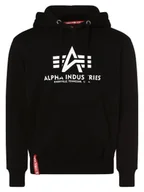 Bluzy męskie - Alpha Industries Męska bluza z kapturem Mężczyźni czarny nadruk, S - miniaturka - grafika 1