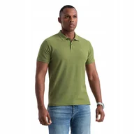 Koszulki męskie - Koszulka męska polo BASIC 100% bawełna oliwkowa V21 OM-POBS-0100 L - miniaturka - grafika 1
