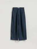 Spodnie damskie - Reserved - Jeansy wide leg z zakładkami - granatowy - miniaturka - grafika 1