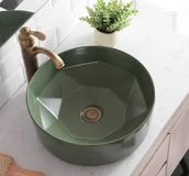 Umywalki - zestaw geometryczna ZIELONA umywalka z korkiem bez przelewu - miniaturka - grafika 1