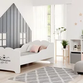 Łóżka dla dzieci i młodzieży - Białe łóżko dziecięce 160x80 cm z motywem księżniczki, z barierkami bocznymi i materacem – Bezpieczna i nowoczesna konstrukcja, łatwy montaż - miniaturka - grafika 1