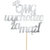 Dekoracje i nakrycia stołu na imprezę - Topper Omg Wychodze Za Mąż Srebro - miniaturka - grafika 1