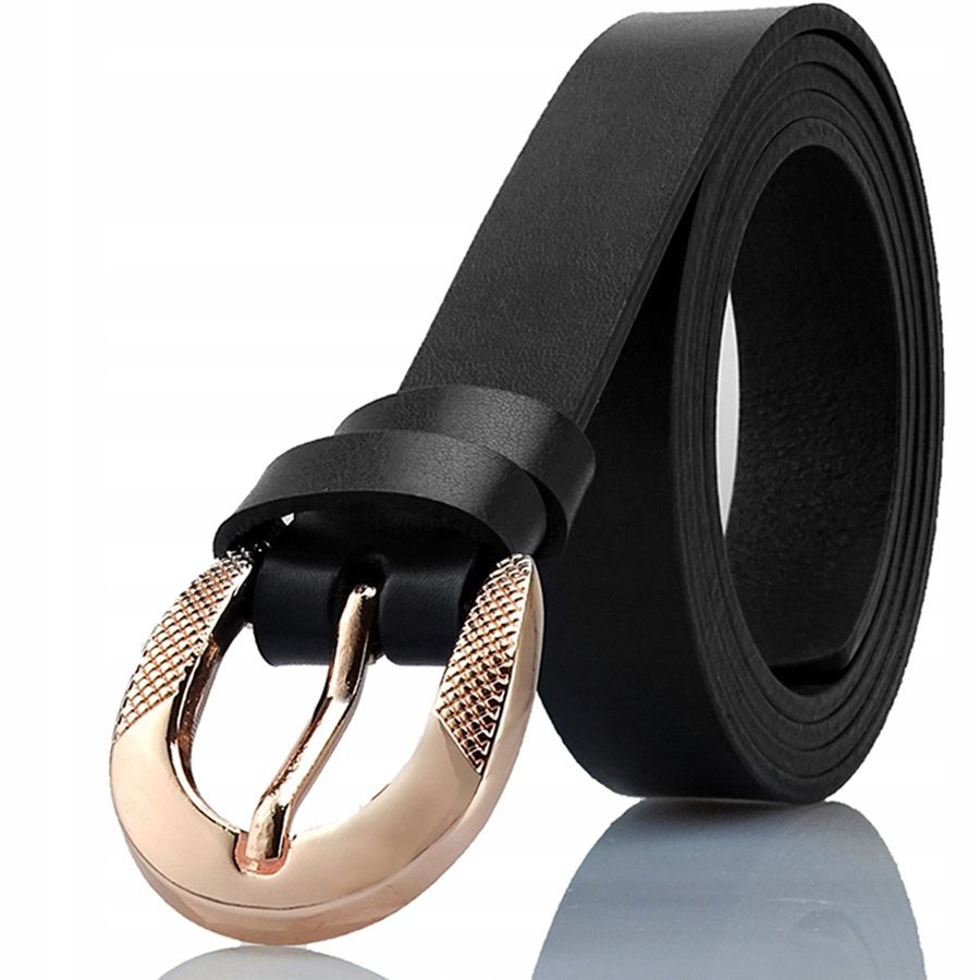 Pasek damski czarny złota klamra do sukienki wąski