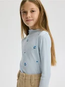 Bluzki dla dziewczynek - Reserved - Prążkowana koszulka z haftem - jasnoniebieski - miniaturka - grafika 1