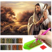 Zabawki kreatywne - Haft Diamentowy ARTULIO, Obraz DIY 5D, Diamond Painting, Mozaika diamentowa 40x60cm (Pasterz z owcami) + zestaw akcesoriów - miniaturka - grafika 1