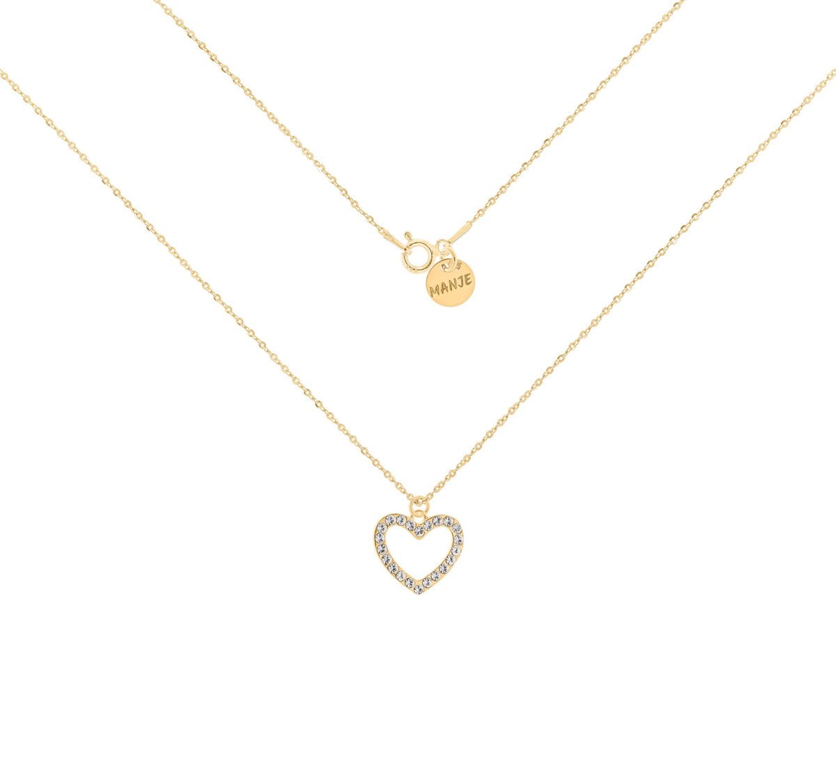 Pozłacany naszyjnik z sercem i kryształkami 45 cm