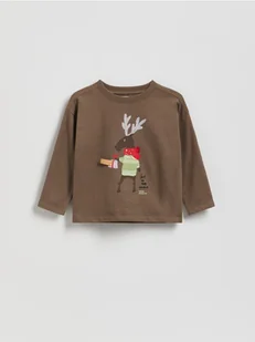 Reserved - Świąteczny longsleeve z nadrukiem - brązowy - Bluzki dla niemowląt - miniaturka - grafika 1