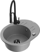 Zlewozmywaki z baterią - Mexen Kevin zlewozmywak granitowy 1-komorowy z ociekaczem i baterią kuchenną Aster, szary - 6517-71-73450-70-B - miniaturka - grafika 1