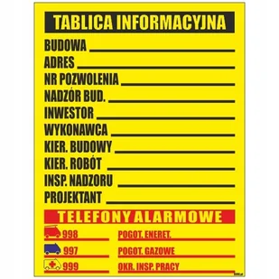 Tablica informacyjna budowlana 50x65cm PCV 1mm - Akcesoria BHP - miniaturka - grafika 1