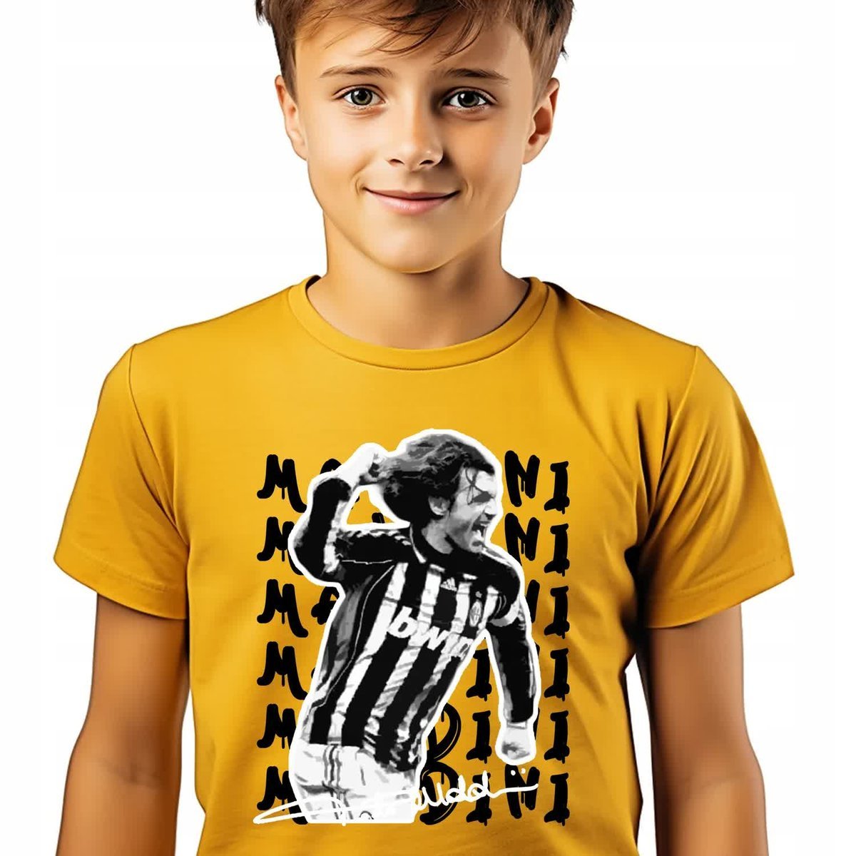 T-SHIRT KOSZULKA DZIECIĘCA ŻÓŁTY 134cm Piłkarze Piłka Nożna Maldini Wzory
