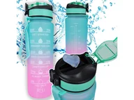 Shakery i bidony sportowe - Butelka Motywacyjna Na Wodę 1000Ml Bidon Z Miarką Siłownia Fitness 1L Miętowo-Różowa - miniaturka - grafika 1